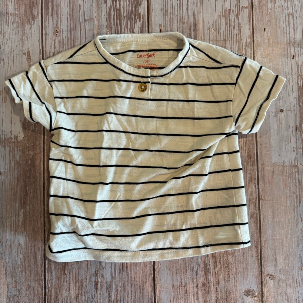 Cat & Jack Kids Tee - Cream with Black Stripes